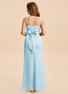 Azazie Minnie Junior Sky Blue A-Line Ruched Stretch Satin Dress image2