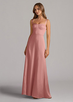 Azazie Amaris Bridesmaid Dresses Rosette A-Line Corset Stretch Satin Dress image2