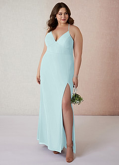 Azazie Becca Bridesmaid Dresses Sea Glass Sheath V-Neck Chiffon Dress image7