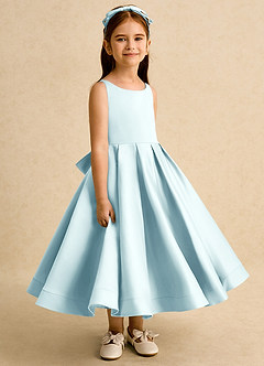 Azazie Babs Blumenmädchenkleider Ballkleid Plissee Matte Satin Kleid Seegrün image3