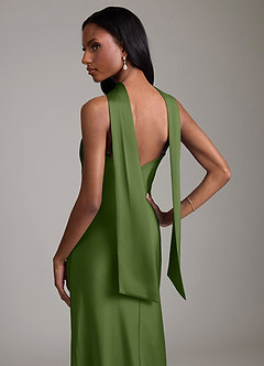 Azazie Cassiana Jurken voor bruidsmeisjes Jurk van Stretch Satijn met Zeemeermin Geplooid Jeneverbes image4