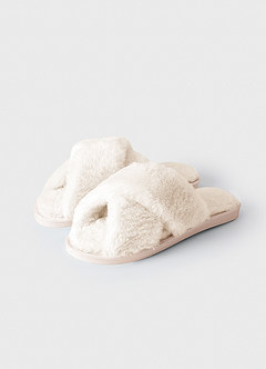 front Cross Strap Fuzzy Slippers