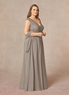 Azazie Amethyst Mother of the Bride Dresses Taupe A-Line V-Neck Sequins Chiffon Dress image11