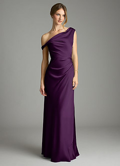 Azazie Emerson Abiti da Damigella Abito Sirena in Raso Elasticizzato a Spalla Scoperta Uva image3