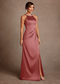 Azazie Lawrence Mère de la mariée Robes Robe Trapèze en Satin extensible Plissée Antique Rose image4