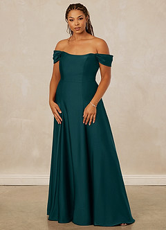 Christian Siriano Bridal for Azazie 1002 Bridesmaid Dresses Pine A-Line Off the Shoulder Stretch Satin Convertible Dress image11