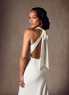 Azazie Aerith Wedding Dresses Diamond White Sheath Bow Stretch Crepe Dress image5