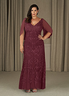 Azazie Ferris Mother of the Bride Dresses Cabernet Sheath V-Neck Chiffon Dress image6