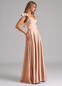 Azazie Leilani Bridesmaid Dresses Rose Gold A-Line Ruched Stretch Satin Dress image6