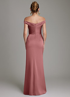 Azazie Teyana Bridesmaid Dresses Amethyst Sheath Off the Shoulder Stretch Satin Dress image7