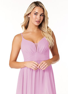 Azazie Rayna Bridesmaid Dresses Candy Pink A-Line V-Neck Pleated Chiffon Dress image6