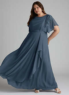 Azazie Aaliyah Robes de demoiselle d'honneur modestes Robe Trapèze Plissé à encolure dégagée Longueur ras du sol Mousseline de soie image8