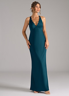 Azazie Tianna Bridesmaid Dresses Ink Blue A-Line Stretch Satin Dress image6