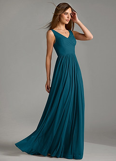 Azazie Keyla Bridesmaid Dresses Ink Blue A-Line Pleated Mesh Dress image6
