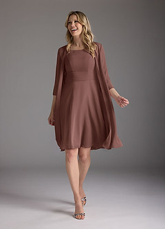 Azazie Shirley Mère de la mariée Robes Robe Trapèze en Mousseline de soie Plissé Scoop Expresso image2