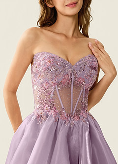 Yasmina Lilac Corset Lace Up Back Lace Ruffled Prom Dress image7