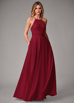 Azazie Amalia Bridesmaid Dresses Burgundy A-Line Pleated Chiffon Dress image1