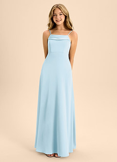 Azazie Anselie Junior Sky Blue A-Line Off the Shoulder Stretch Satin Dress image4
