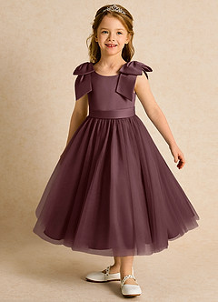 Azazie Serene Flower Girl Dresses Sangria Ball-Gown Bow Matte Satin Dress image1