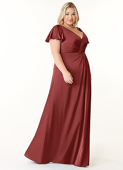 Azazie Soren Bridesmaid Dresses Terracotta A-Line Pleated Stretch Satin Dress image10