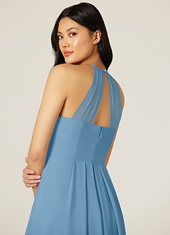 Azazie Sarah Final Sale Steel Blue Empire Pleated Chiffon Dress image7