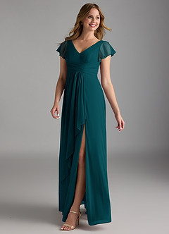 Azazie Omari Bridesmaid Dresses Pine A-Line Mesh Dress image5