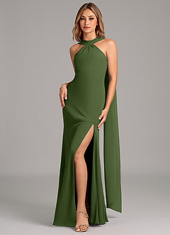 Azazie Kinsley 신부 들러리 드레스 인어 주름진 쉬폰 바닥 길이 드레스 image4