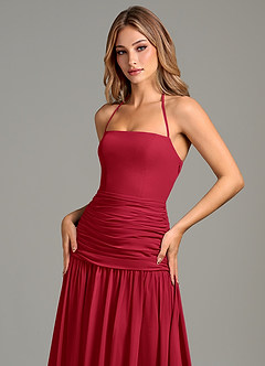 Azazie Vashti Brautjungfernkleider A-Linie Chiffon Kleid Scharlachrot image6