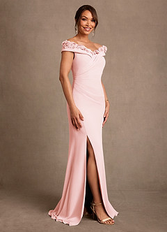 Azazie Jettie Mother of the Bride Dresses Blushing Pink Sheath Pleated Chiffon Dress image2