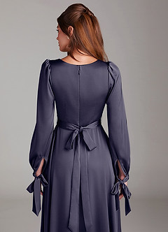 Azazie Leonia Bridesmaid Dresses Stormy A-Line Long Sleeve Stretch Satin Dress image7