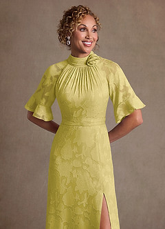 Azazie Hypatia Mother of the Bride Dresses Canary Sheath Pleated Floral Burnout Dress image6