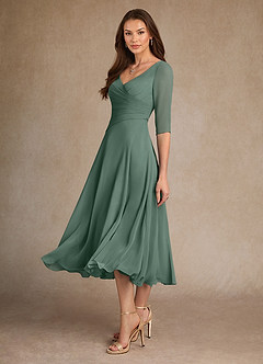 Azazie Durant vestidos de madre de la novia Vestido de Musgo Marino de Gasa de Corte En A con Plisado image1