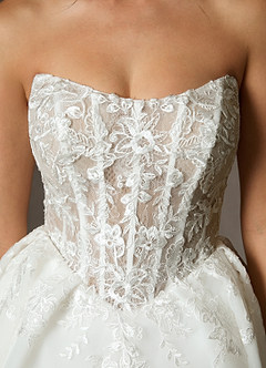Azazie Ainsley Wedding Dresses Diamond White Nude Ball-Gown Strapless Lace Dress image8