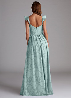 Azazie Denisse Vestidos de damas de honor Vestido de Neblina de Devorado Floral de Corte en A con Volante image3