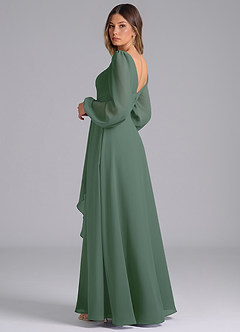Azazie Omari Bridesmaid Dresses Eucalyptus A-Line Long Sleeve Chiffon Dress image2