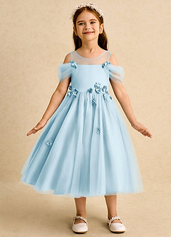 Azazie Juni Abiti da Ragazza di Fiori Abito Principessa in Tulle Plissettato Azzurro image4