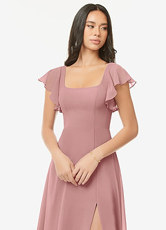 Azazie Bondi Brautjungfernkleider A-Linie Gekräuselt Chiffon Kleid Altrosa image6