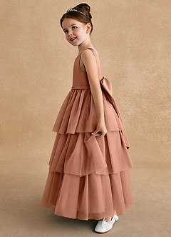 Azazie Megallie Robe Demoiselle D'honneur Fillette Robe Trapèze en Tulle Arc Bronze image4