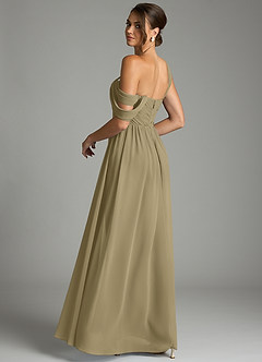 Azazie Kassandra 신부 들러리 드레스 A라인 오프 더 숄더 쉬폰 바닥 길이 드레스 image6