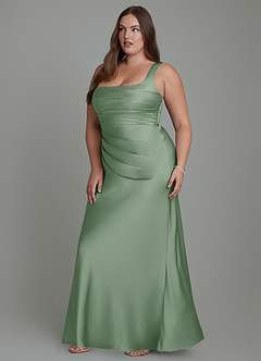 Azazie Agustina Abiti da Damigella Abito Sirena in Raso Elasticizzato Corsetto Matcha image11