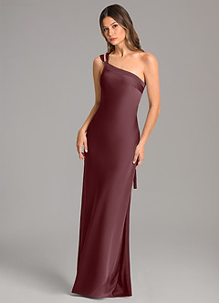 Azazie Monroe Bridesmaid Dresses Sangria Mermaid One Shoulder Stretch Satin Dress image3