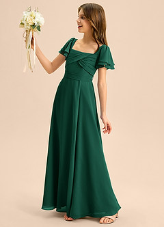 Azazie Azey Junior Emerald A-Line Ruched Chiffon Dress image7