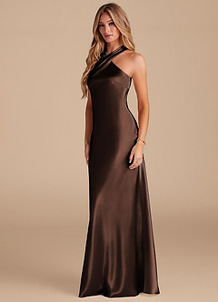 Azazie Doretta Jurken voor bruidsmeisjes Jurk van Metaalachtig Satijn met Zeemeermin Boog Ganache image4