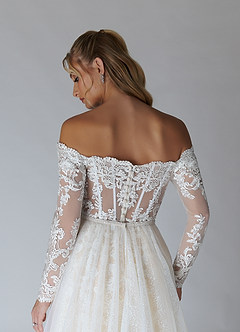 Azazie Solaris Wedding Dresses Diamond White Champagne A-Line V-Neck Sequins Tulle Dress image7
