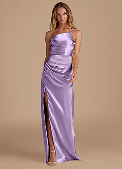 Azazie Eren Bridesmaid Dresses Lilac Sheath One Shoulder Metallic Satin Dress image3
