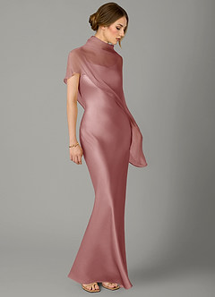 Azazie Jaleesa Bridesmaid Dresses Dusty Rose A-Line High Neck Stretch Satin Dress image3