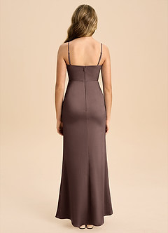 Azazie Buzzy Junior 쉬스 주름진 스트레치 새틴 플로어 길이 주니어 신부 들러리 드레스 image2