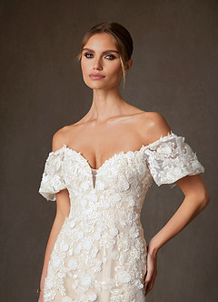 Azazie Vivienne Bröllopsklänningar Klä av A-Linje i Spets Söt hjärta Diamant Vit Champagne image11