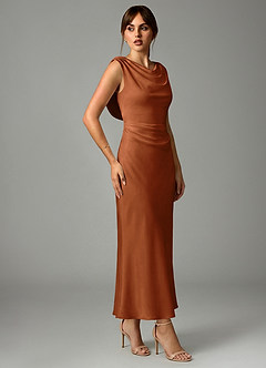 Azazie Kieryn Robes de demoiselle d'honneur Robe Sirène en Satin extensible Plissée Cuivre image4