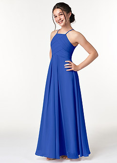 Azazie Ginger Junior Royal Blue A-Line Pleated Chiffon Dress image3